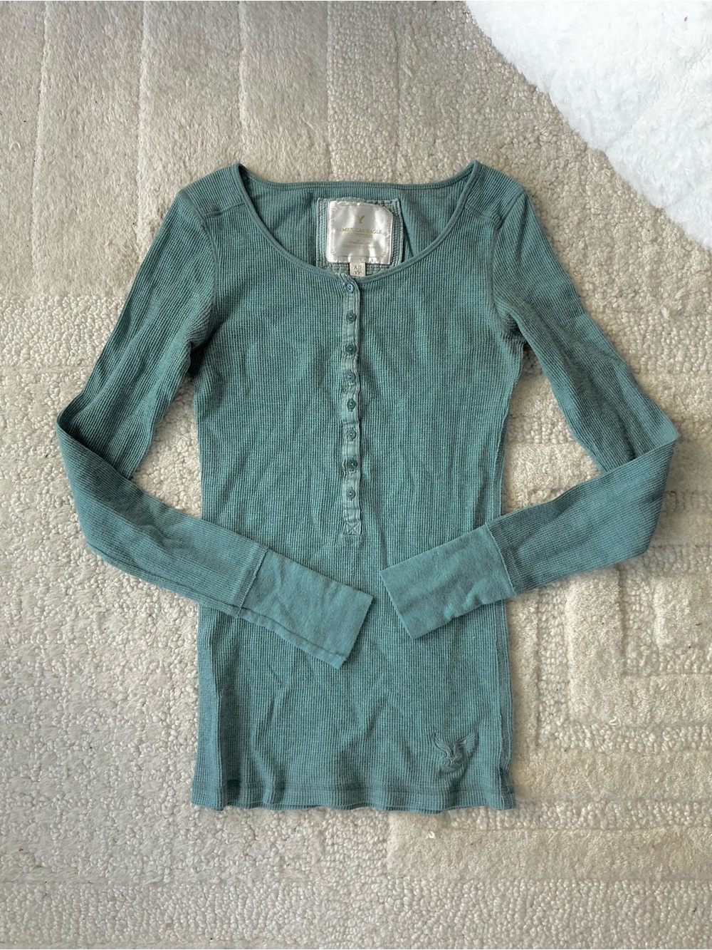 Vintage y2k American eagle teal green blue sage Long Sleeve button up Top